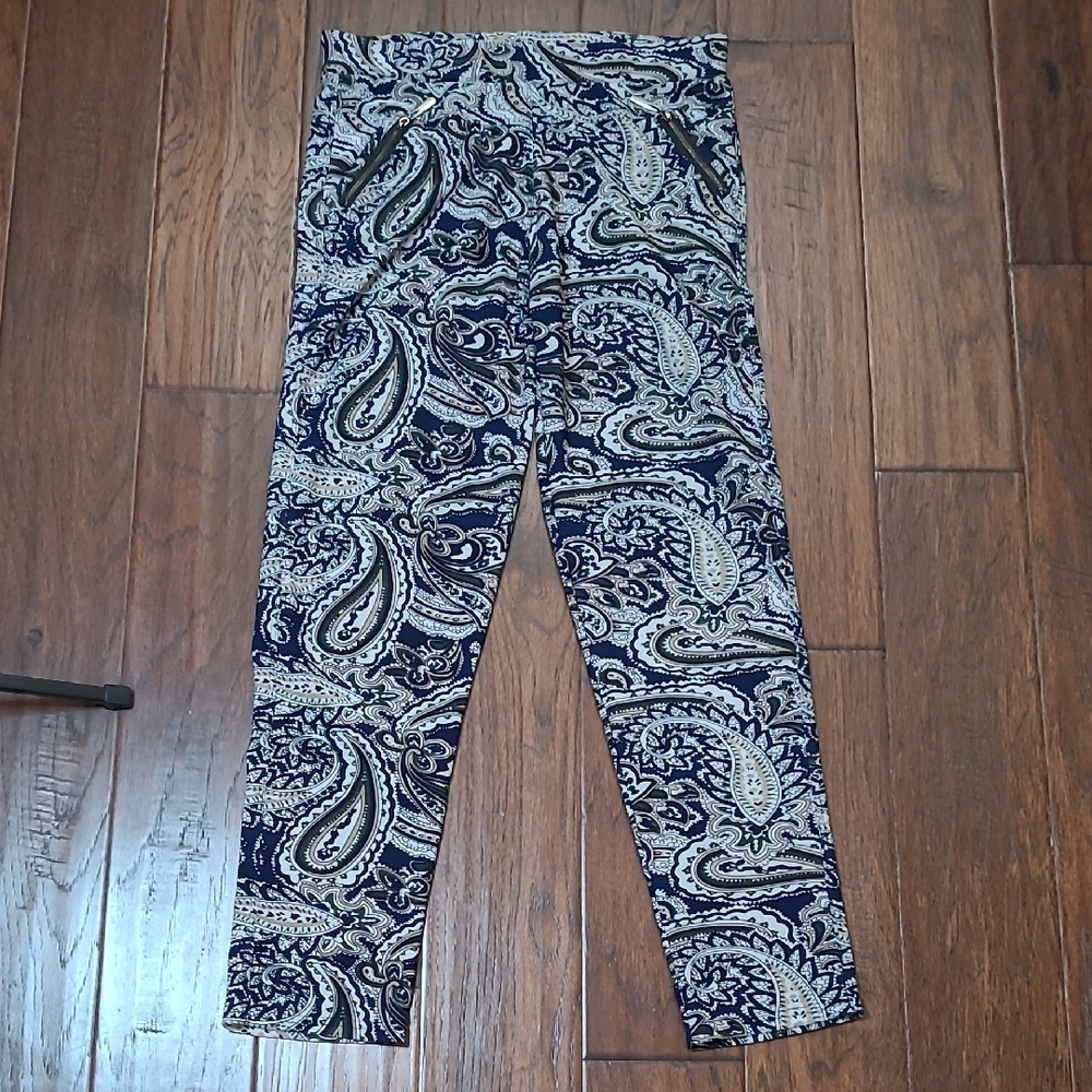 Coco + Carmen Navy Blue & Cream Paisley Print Cropped Leggings size XXL